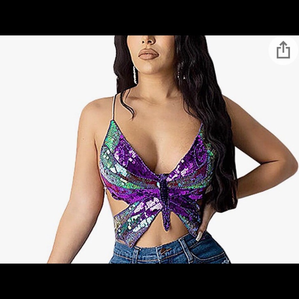 Vintage sequins butterfly crop top